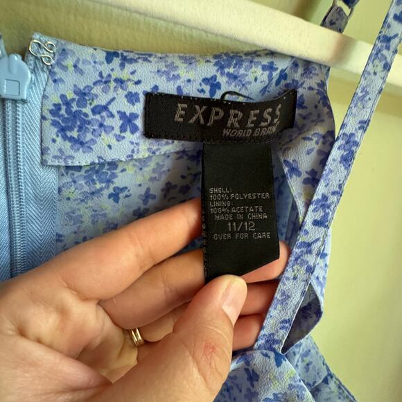 VTG Express Periwinkle Blue Mini Romper Skort Floral Spaghetti Strap Sz 11/12 - Picture 4 of 7